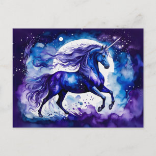 Boho Watercolor Majestueuze Blauwe Eenhoorn Onder Briefkaart