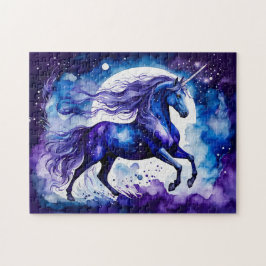 Boho Watercolor Majestueuze Blauwe Eenhoorn Onder  Legpuzzel
