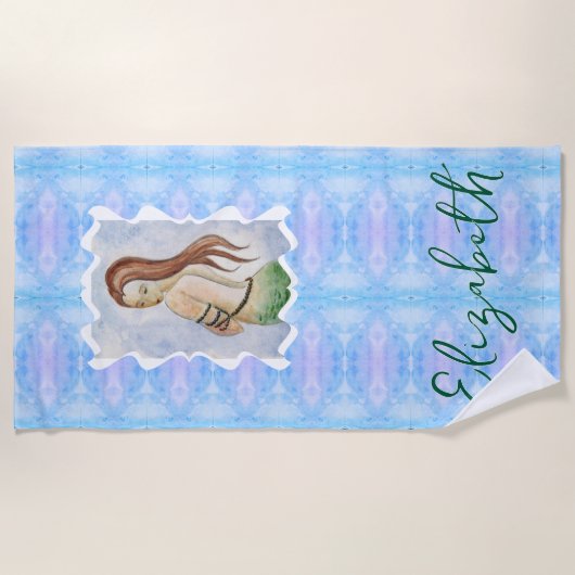 Boho Watercolor Mermaid Personalized Strandlaken (Voorkant)