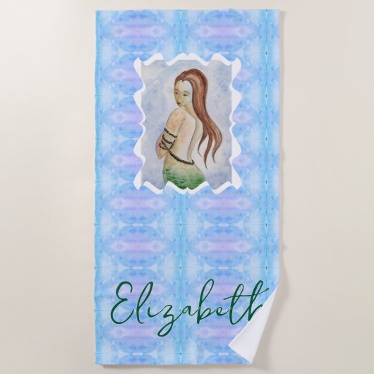 Boho Watercolor Mermaid Personalized Strandlaken (Voorkant)