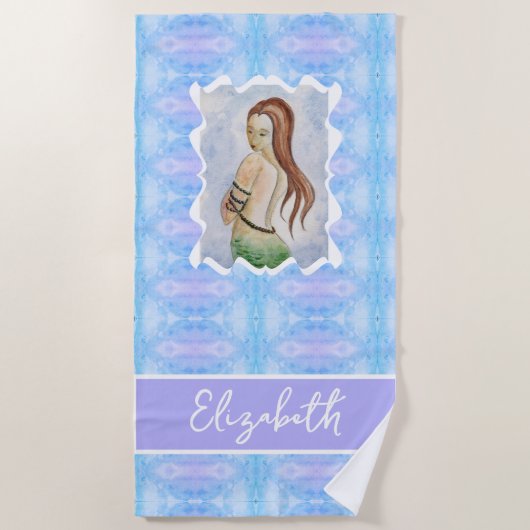 Boho Watercolor Mermaid Personalized Strandlaken (Voorkant)