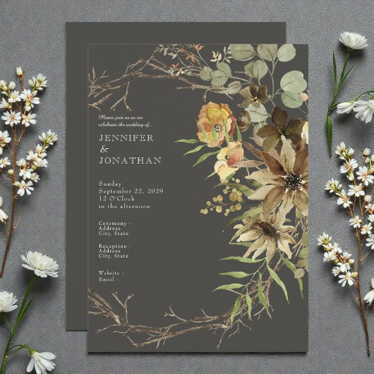 Boho Watercolor Neutrale Kleuren Trouw Uitnodiging