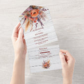 Boho Watercolor Pampagras Bruiloft All In One Uitnodiging (Afscheurbaar)