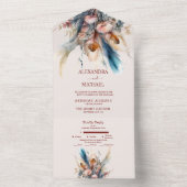 Boho Watercolor Pampas Gras Bruiloft All In One Uitnodiging (Binnen)