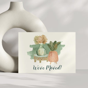 Boho Watercolor Planten Verhuisd Nieuw Adres Aankondiging