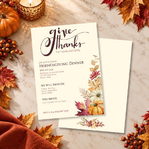Boho Watercolor Pompoen & Bladeren Friendsgiving Kaart