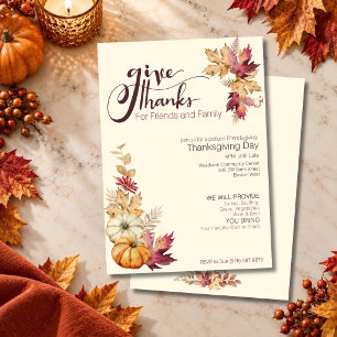 Boho Watercolor Pompoen & Bladeren Friendsgiving Kaart