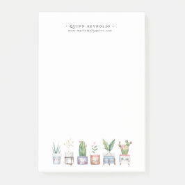 Boho Watercolor Potplant | Monogram Briefpapier Post-it® Notes