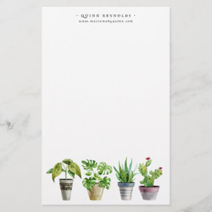 Boho Watercolor Potted Plant Monogram Briefpapie Briefpapier