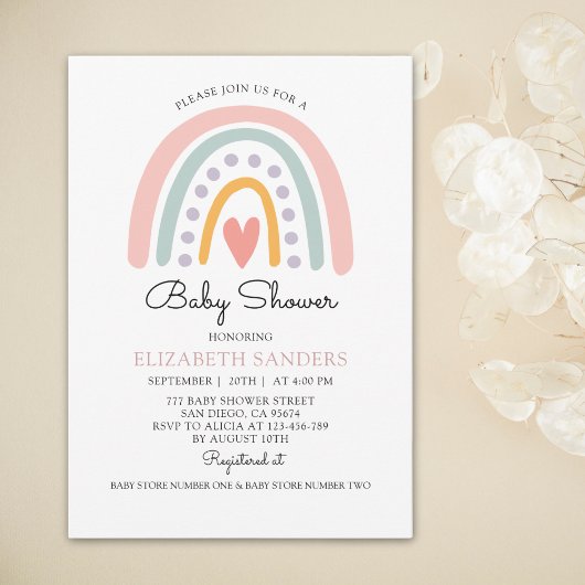Boho Watercolor Rainbow Baby Shower Girl Kaart