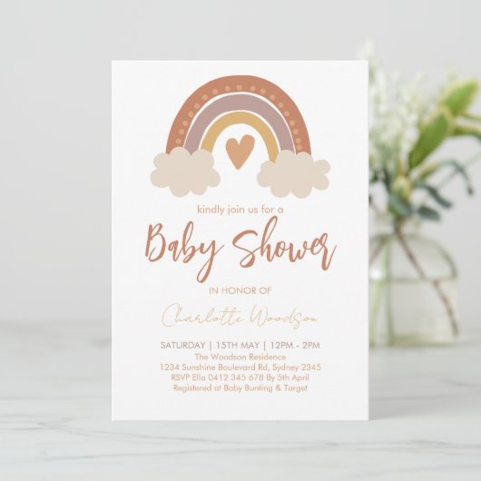 Boho Watercolor Rainbow Baby Shower Kaart (Staand voorkant)