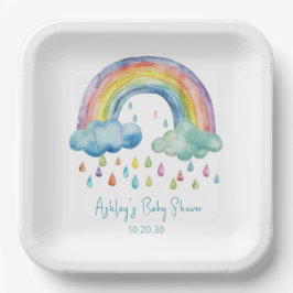 Boho Watercolor Regenboog Baby Shower Papieren Bordje