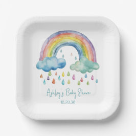 Boho Watercolor Regenboog Baby Shower Papieren Bordje