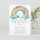 Boho Watercolor Regenboog Baby Shower Uitnodiging (Staand voorkant)