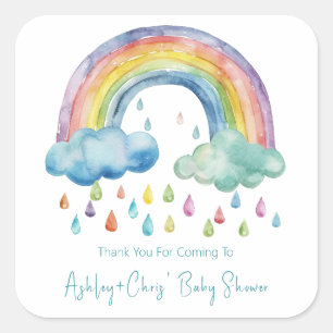 Boho Watercolor Regenboog Baby Shower Vierkante Sticker