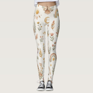 Boho Watercolor Regenboog Pastel Bloem Leggings