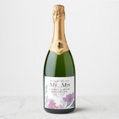 Boho Watercolor Roze Bloemen Bruiloft Sparkling Wijnetiket (Voorkant)