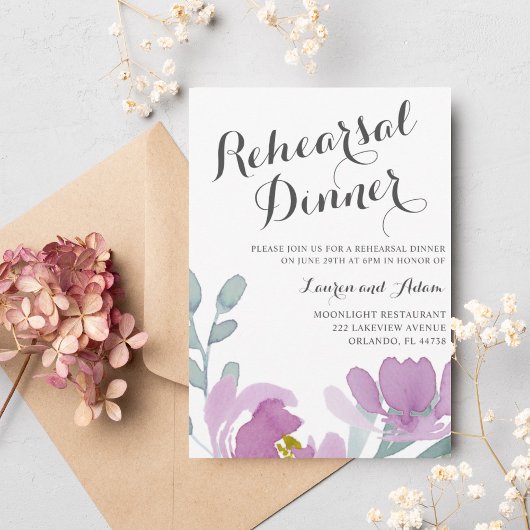 Boho Watercolor Roze Bloemen Oefen Diner Kaart