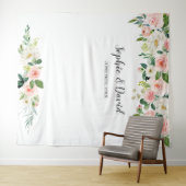 Boho Watercolor Roze Blosems Bloemen Bruiloft Wandkleed (In Situ (horizontaal))