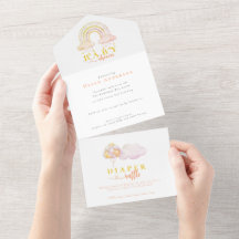 Boho Watercolor Roze Regenboog Meisje Baby Shower