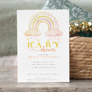 Boho Watercolor Roze Regenboog Meisje Baby Shower Kaart