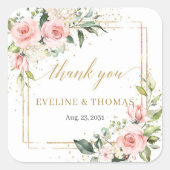 Boho watercolor roze rozen bruiloft vierkante sticker (Voorkant)