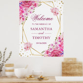 Boho Watercolor Roze Rozen Trouw Welkom Poster (Keuken)