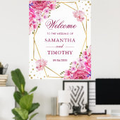 Boho Watercolor Roze Rozen Trouw Welkom Poster (Thuiskantoor)