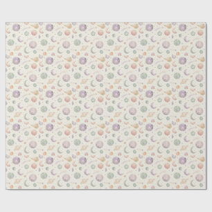 Boho Watercolor Ruimte & Planeten Naadloos Patroon Cadeaupapier