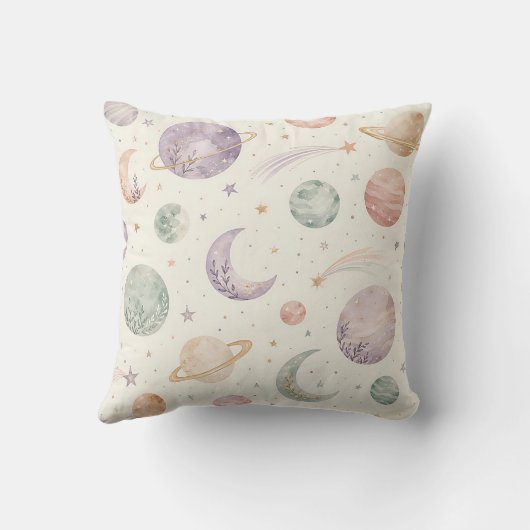 Boho Watercolor Ruimte & Planeten Naadloos Patroon Kussen (Achterkant)