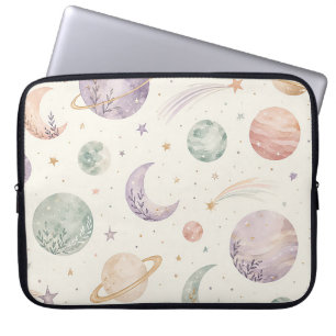 Boho Watercolor Ruimte & Planeten Naadloos Patroon Laptop Sleeve