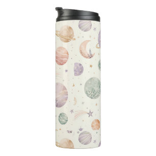 Boho Watercolor Ruimte & Planeten Naadloos Patroon Thermosbeker