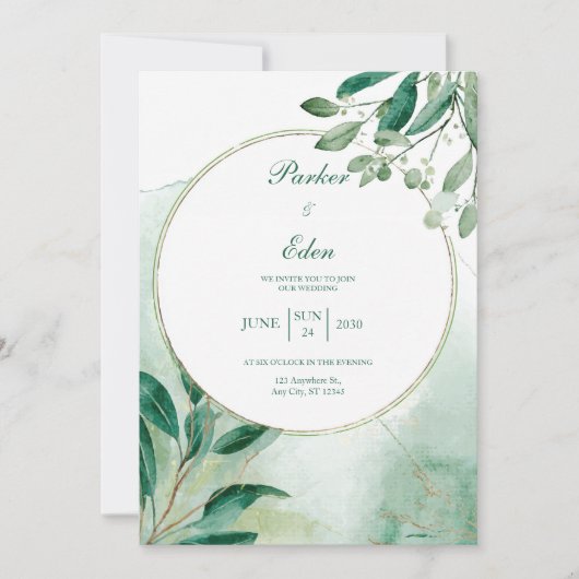 Boho Watercolor Salie Groene Cirkel Frame Kaart (Voorkant)