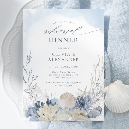 Boho Watercolor Strand Rehearsal Dinner Kaart