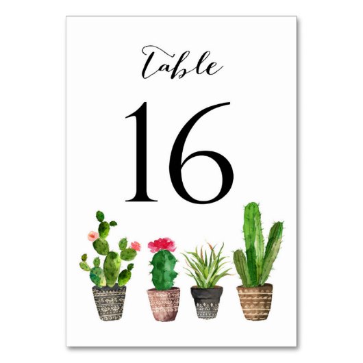 Boho Watercolor Succulenten Tafelkaart 16 Kaart (Voorkant)