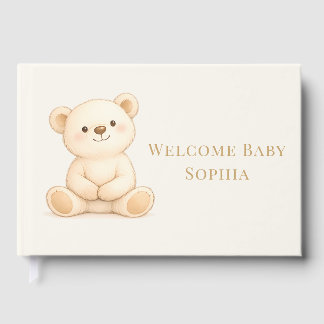Boho Watercolor Teddy Bear Welcome Baby Shower Gastenboek