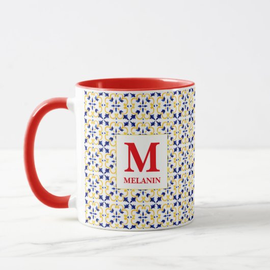 Boho Watercolor Tile Mug – Custom Name & Monogram Mok (Links)
