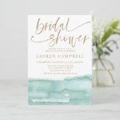 Boho Watercolor Turquoise & Goud Bruidsfeest Kaart (Staand voorkant)
