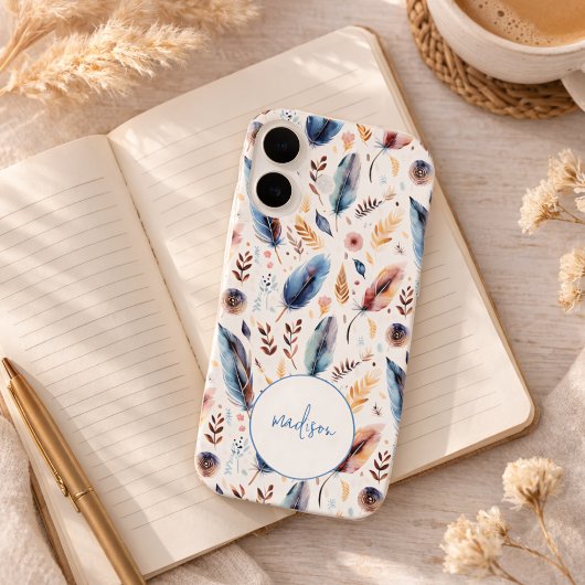 Boho Watercolor Veer Bloemstuk Persoonlijk Case-Mate iPhone Case