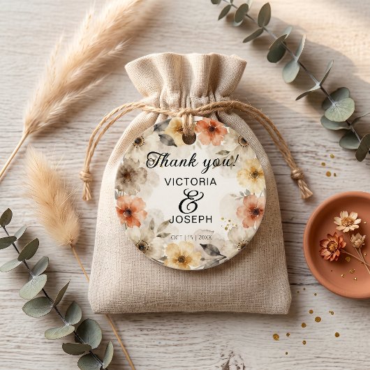 Boho Watercolor Warme Bloemige Herfst Bruiloft Dan Bedankjes Labels