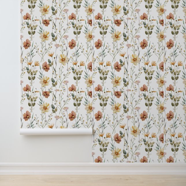 Boho Watercolor Wilde Bloem Behang (Applicatie)