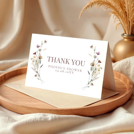 Boho Watercolor Wilde Bloem Bruidsdiner Vouwkaart Bedankkaart