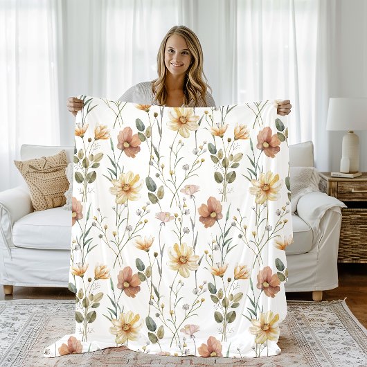 Boho Watercolor Wilde Bloem Fleece Deken