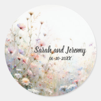 Boho Watercolor Wilde Bloem Florale Aanpassen Ronde Sticker