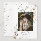 Boho Watercolor Wilde Bloemen Afstuderen  Aankondiging (Voorkant / Achterkant)