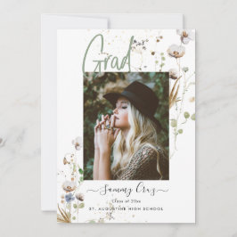 Boho Watercolor Wilde Bloemen Afstuderen  Aankondiging