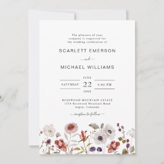 Boho Watercolor Wilde Bloemen Bruiloft Kaart (Voorkant)