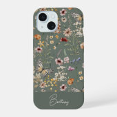Boho Watercolor Wilde Bloemen iPhone 15 Case (Achterkant)