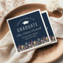 Boho Watercolor Wilde Bloemen Navy Afstudeerfeest