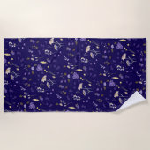 Boho Watercolor Wilde Bloemen Navy Strandlaken (Voorkant)